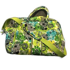 Vera Bradley Grand Traveler in Limes Up Green/Blue Removable Strap Double Handle